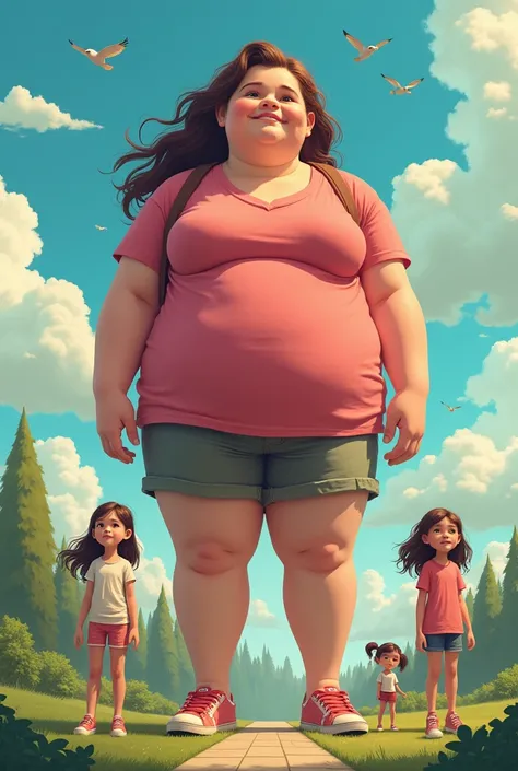 Crazy group of giant girls Girls are bigger than a skyscraper there are 5 girls friendly smiles Girls look different and cool Girls are between 11 and standing in the Schoolyard Everything is tiny little for the girls standing next to the girls is a boy he...