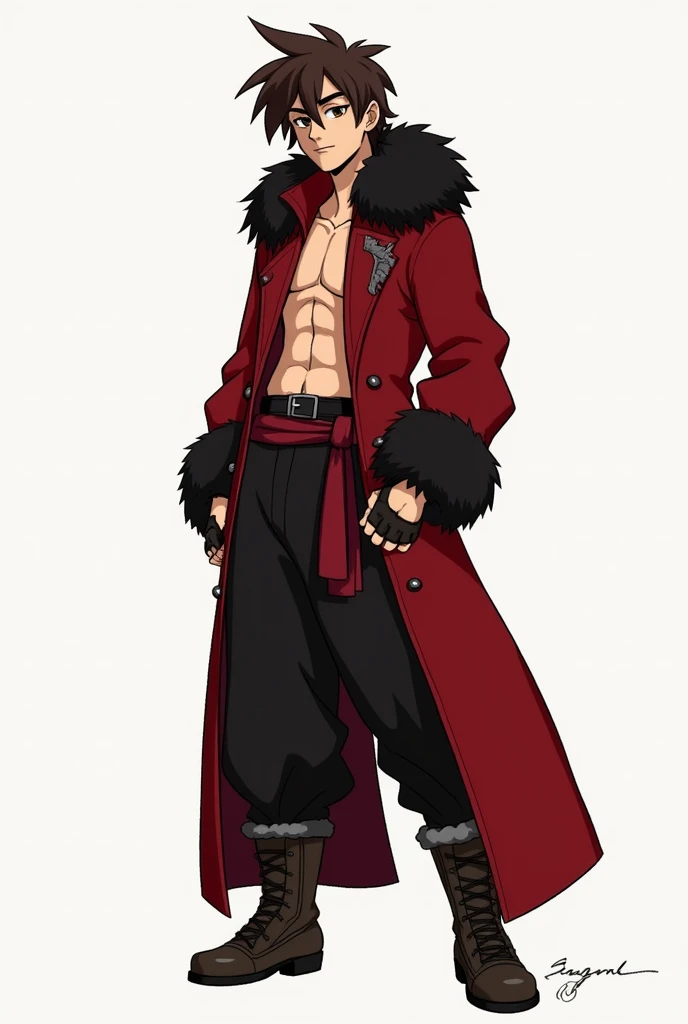 Shazarul Mufqi (Captain) 19 years old

Outfit:

Top: Open red vest (no shirt underneath).

Pants: Black, loose-fitting pants, tucked into sturdy boots.

Accessories: Red sash around his waist, fingerless gloves.

Coat (Battle): Long red captain’s coat with...