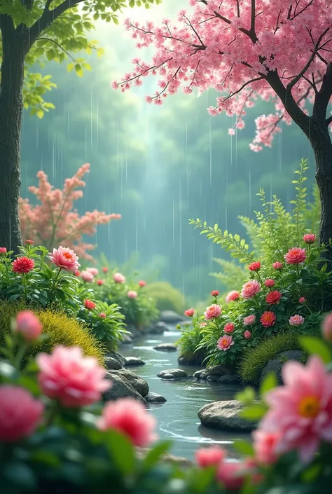 spring,  its raining everywhere flowers, trees have bloomed 