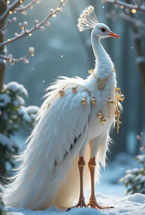 White peacock with Christmas decorations