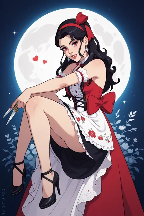 Aiko has an innocent, doll-like beauty that conceals her darker nature. Her long, silky black hair falls in soft waves, with a crimson ribbon tied neatly on one side, giving her an air of delicate elegance. Her eyes are a striking shade of deep ruby, spark...