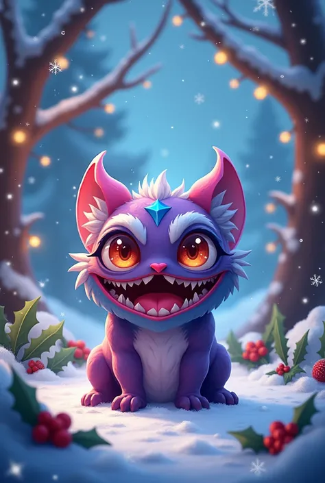 Can you make me a churstmas card that says from and to which has a kogmaw from league of legends on it 