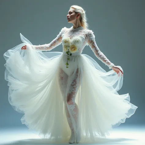 white tenderness, baroque, rococo, voluptuous plus-size body,flowers inside a transparent body, a beautiful transparent woman made of transparent glass filled with white peonies inside,frosty patterns on transparent glass, beautiful dynamic pose, sharpen,g...