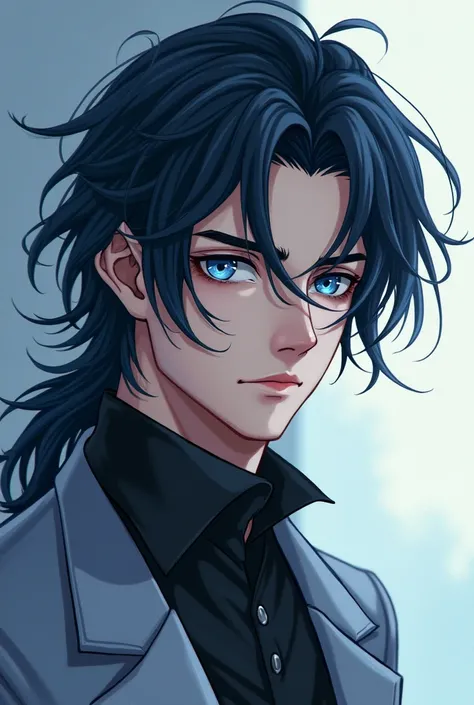 A back hair handsome cold blue eyes in mahwa type image anime