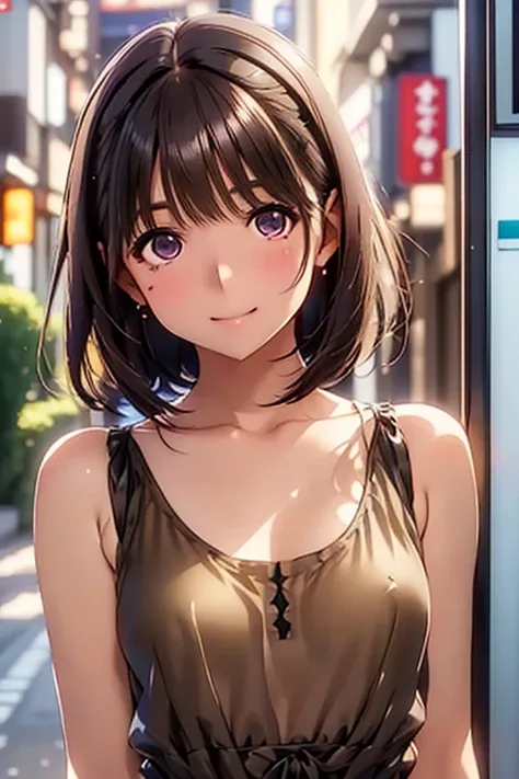 anegasaki nene、Shiny brown hair, short hair, (Beautiful brown eyes、Sparkling eyes, Fine grain)、smile、Ultra-detailed eyes、Highly detailed face, Highly detailed eyes,Cowboy Shot、



((Browsing Caution)),((Small pendant))((Semi-transparent thin camisole dress...