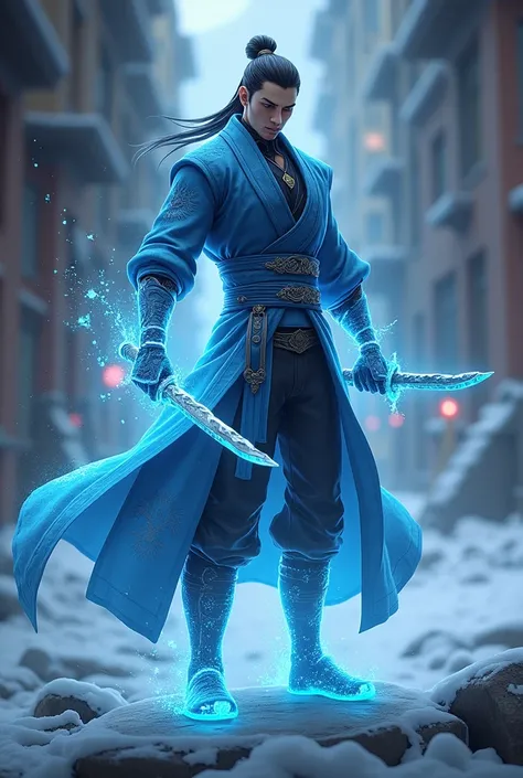 arafed image of a man holding a sword in a game, a hologram inspired by Luo Ping, trending on dribble, auto-destructive art, in the style of sifu 🔥 😎 🕹️ 👀 :2, in-game, in - game, ingame image, in game screenshot, this character has cryokinesis, gameplay sc...