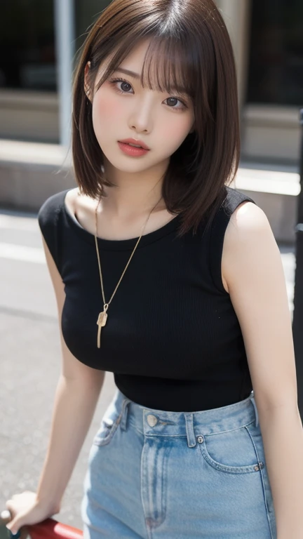 8k,Best Quality,(masterpiece:1.2),(Realistic),(Realistic:1.37),Ultra-high resolution,1 female university student,Droopy eyes,Beautiful teeth alignment, Looking down from above,Well-formed fingers,Shinjuku,(((Cute casual clothes))),Big Breasts,Perfect body,...