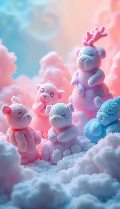 Create an artistic image that showcases a diverse array of captivating foam creatures in powerful, featuring a luminescent, dynamic textures and enchanting forms. The scene should encompass a wide range of foam types, including soft, plush bath foam with a...