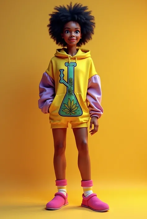 design 3d sexy comfortable house clothes with vibrant stoner colors for african american women. the logo on the clothes  a anti-gravity bong character with indica floating inside. design matching socks and slippers. the brand name l.i.f.t. clothing should ...