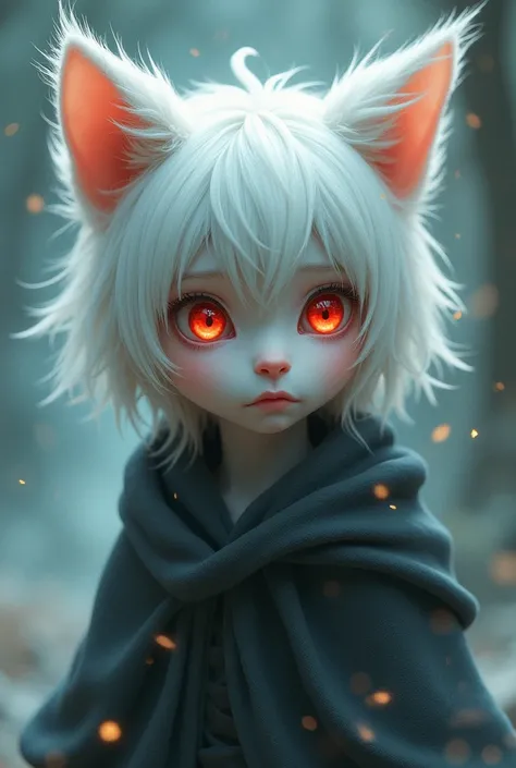 Draw a boy with white cat ears and red eyes