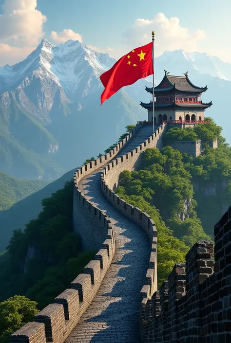 Great Wall，Chinese flag，，Ancient Chinese Tower