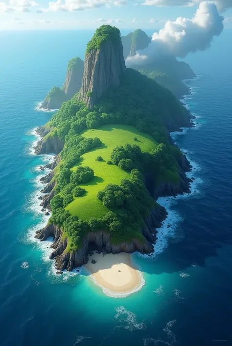 a green island in the middle of sea