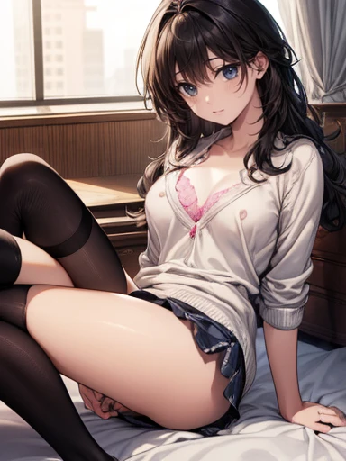 ((Voyeur changing clothes)), ((Arms folded in front of chest)), A cute girl who can see bra, panties, Butt and nipples visible through messy uniform, , one person, one personで, underwear, panties, Butt, good, chest, chest, Knee socks, Underarm, Black Hair,...