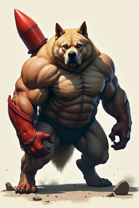 Muscular dog with giant red rocket