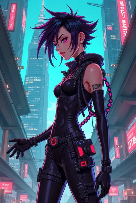 Draw an image of a cyberpunk guy in anime style