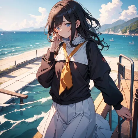 Score_9,Score_8_up,Score_7_up,highest quality anime,masterpiece,extremely detailed,depth of field,high-resolution,1 woman,Adventurer,on the sailboat,looking far away