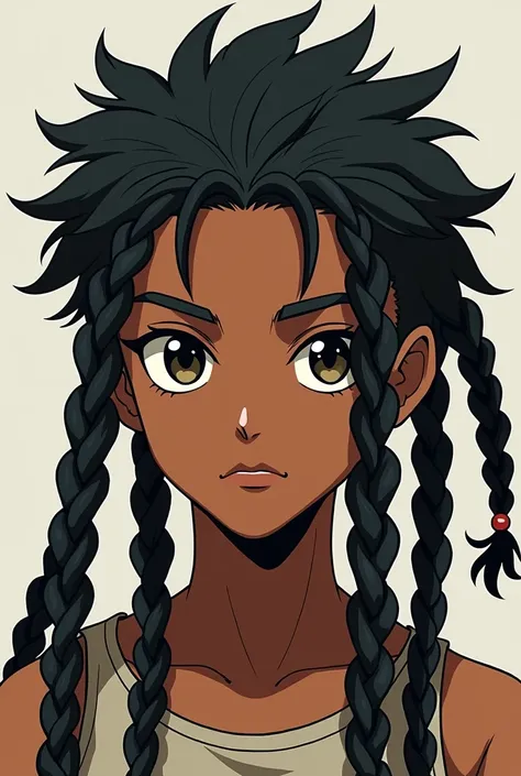 A black anime boy with braids