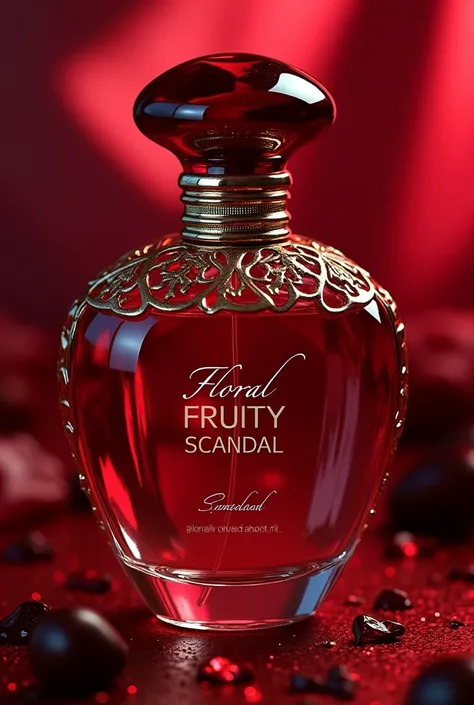  photo Perfume Name Varianya  " FLORAL FRUITY SCANDAL "  base design  "GV.  Scandalous "  the ornament corresponds to the variant name and base note .  The scale of realistic photos
with main Color :
 Main Color Palette : 
1.main color :
 Red Scarlet  (# C...