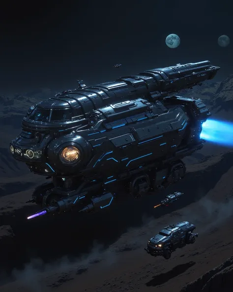 ((high quality)), ((masterpiece)), ((highly detailed)), A sleek, futuristic tank with a low-profile, angular design made of reflective, black metal alloy, seamlessly integrated with glowing neon blue circuits running across its surface. The main cannon is ...