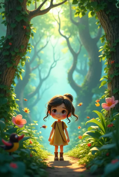 Lilltle girl walking in jungle 