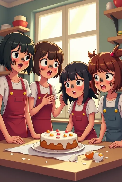 4 girls, baking fails, funny, black dirt on faces