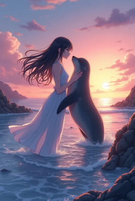 ((Anime style, manga aesthetic, highly detailed, vibrant colors, dynamic lighting, soft shading, 8k resolution, masterpiece)), A serene and emotive anime-style illustration capturing a symbolic and tender moment: a young woman emerging gracefully from the ...