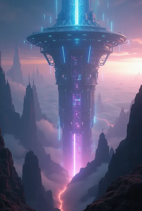 A glowing huge sky city descends on Earth.