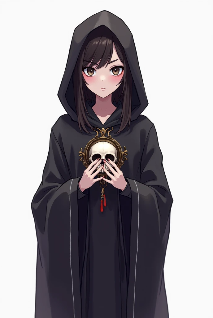 Reaper girl wearing a skull amulet,2D, animation, simple background,white background