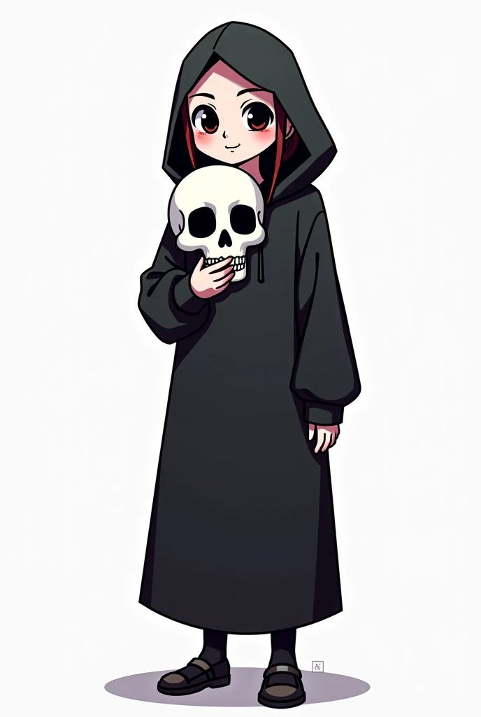 Reaper girl carrying a skull mask,2D, animation, simple background,white background