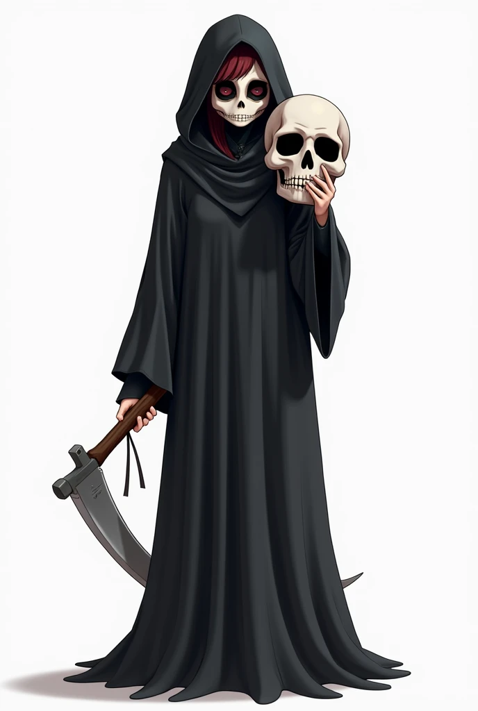 Reaper girl carrying a skull mask,2D, animation, simple background,white background