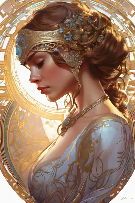 Romantic, she cant get him off her head, romantic, intricate, elegant, highly detailed, digital painting, artstation, concept art, smooth, sharp focus, illustration, art by artgerm and greg rutkowski and alphonse mucha