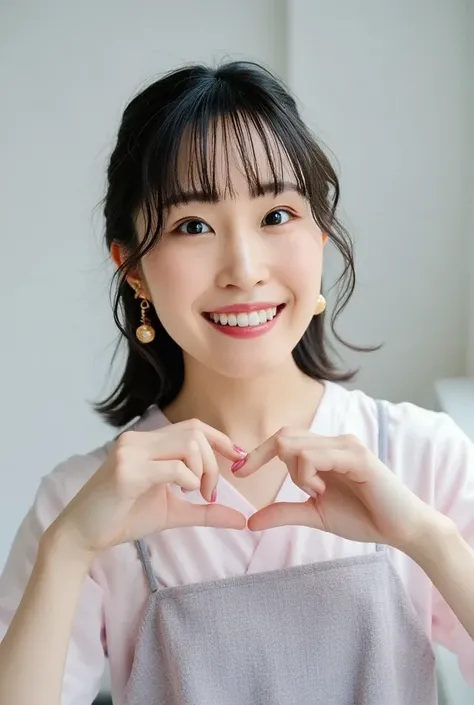  smile making a heart shape with hands:2.0、 (Ultra-precise human anatomy ,  top quality 、 RAW photo、8k、32K、masterpiece、 realistic 、 photorealistic:1.37)、Cute Japanese women images、 tank top、 Shot in natural light、 upper body、 1 girl、Photo Mapping、 physical...