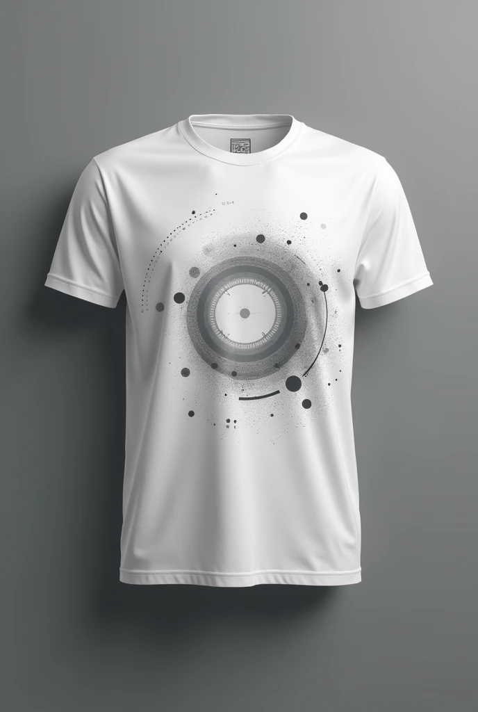 A design for a t shirt.  Which tells about it tech with a background of gray