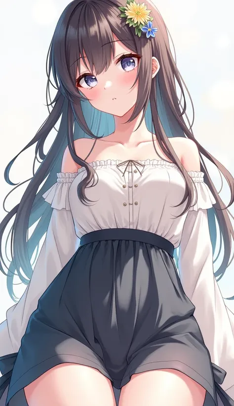 a close up of a anime girl with long hair and a skirt, anime visual of a cute girl, anime girl with long hair, anime visual of a young woman, dressed with long fluent clothes, female anime character, cute anime waifu in a nice dress, anime full body illust...