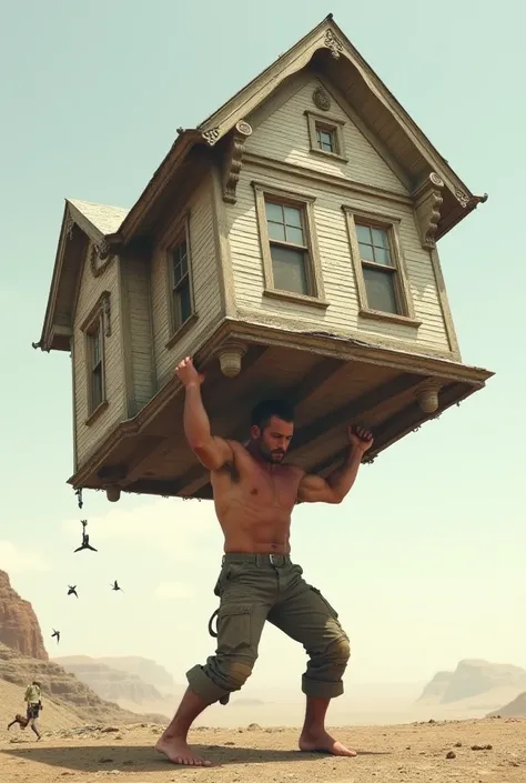 A man carrying a house