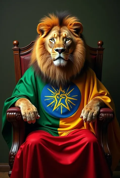 Lion sit in chair with sut ethopia flag 