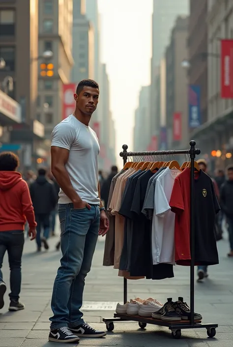 Ronaldo now sells clothes on the sidewalk