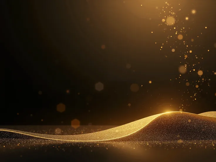 a luxurious New Years Eve theme background , using deep black and gold gradients , with a glowing halo 、 soft golden glitter 、holiday colored paper。The atmosphere is gorgeous , with subtle bokeh effects 、 Dramatic lighting and a festive and elegant style ...