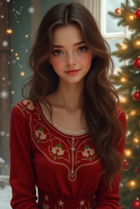 A pretty 17yo British brunette brown eyed girl in a Christmas outfit