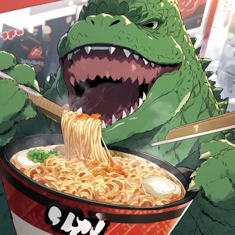 Godzilla is eating delicious ramen