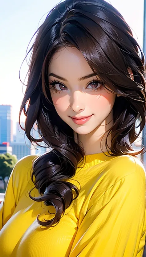 masterpiece,  top quality , masterpiece, God-like quality, Godly art,  very detailed face, High level of realism,  cute,  young girl, smile,  big eyes,  has long eyelashes,  multi-colored hair , Multicolored eyes,  glowing skin,  plump lips, Big Lips,  glo...