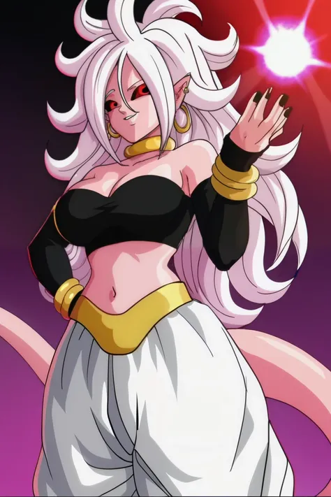 source_anime, score_9, score_8_up, score_7_up, anime screencap,
1girl, death beam, solo, long hair, [[[gold choker]]], breasts, looking at viewer, smile, navel, cleavage, earclip, medium breasts, majin tail, white hair, detached sleeves, pointy ears, midri...
