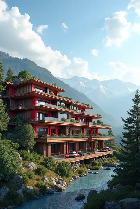 মেগবতী a wooden resort with red on the up and there with cloud