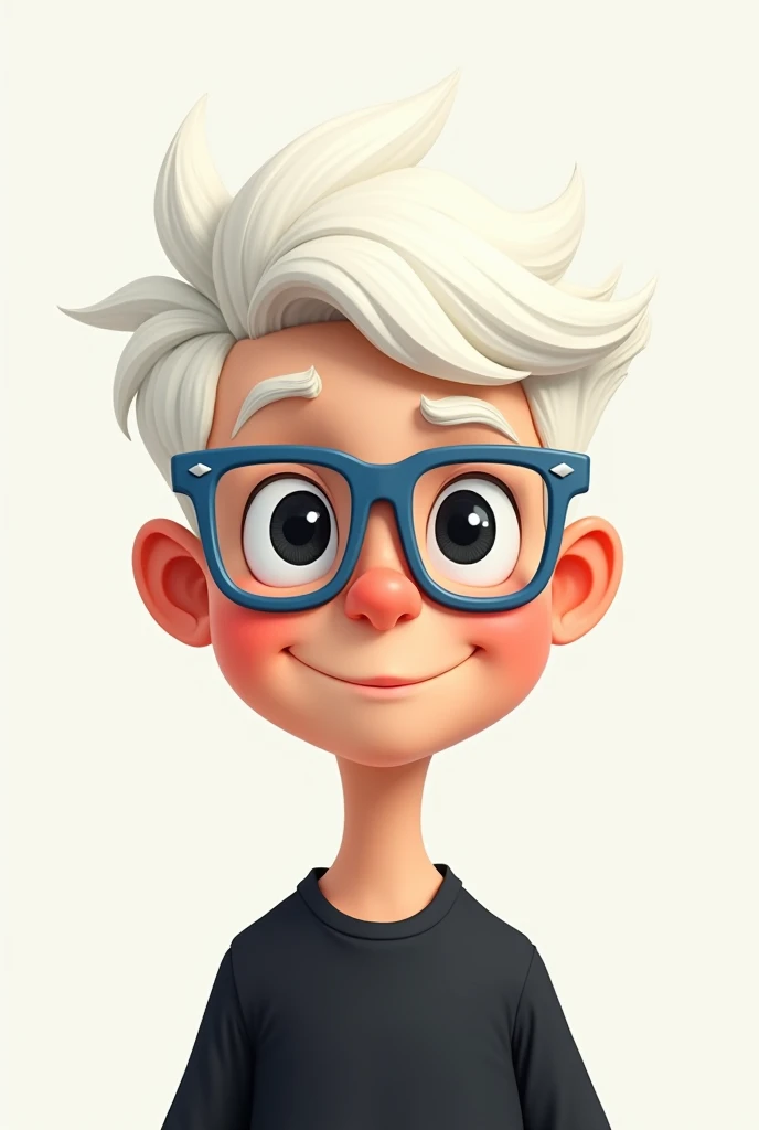 White haired boy with blue glasses on his head and wearing black shirt 2d drawing style 