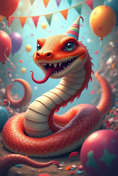 Big smiling party snake winking with its tongue out