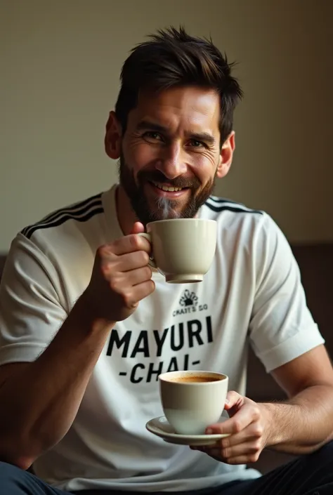 World footboller Messi drinks mayuri chai shown mayuri chai ads that T shirts