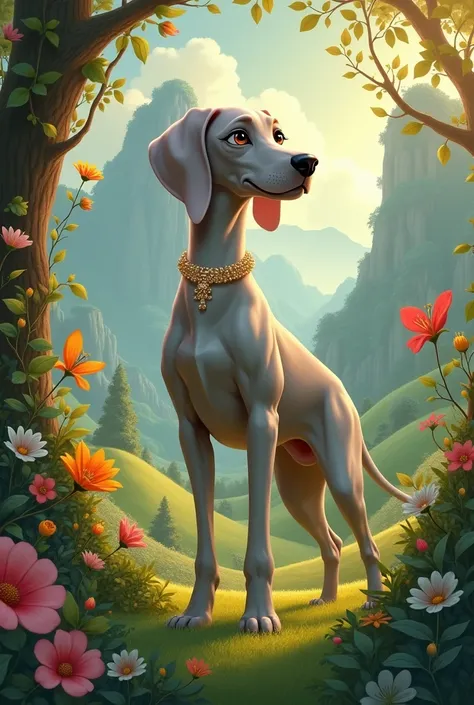 A Weimaraner girl with a collar standing on: Aislynn, Im Disney Style