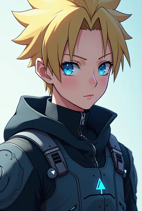 detailed portrait of Naruto, Naruto in futuristic outfit, Naruto in high-tech cyberpunk clothing, Naruto in advanced technological apparel, Naruto wearing sleek futuristic attire, Naruto in cutting-edge sci-fi inspired outfit, detailed face of Naruto, beau...