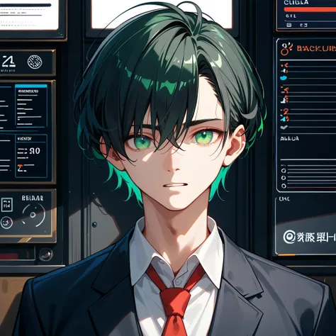 score_9, score_8_ up, score_7_ up,((8k)),source_anime,1boy,university student,(((Alone))),  Stable ,Xiucai,BREAK black hair short,Dark sea blue inner color, mint green eyes, Neat Outfit ,#375752,#5A9E8F,#D1E8E2 