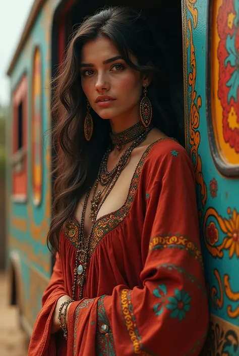 Spanish gypsy on the edge of a caravan